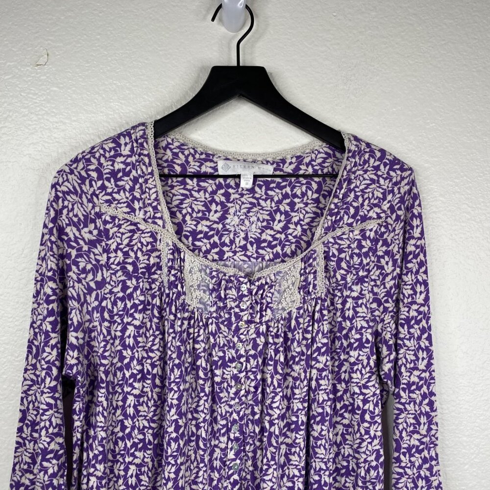 Eileen West Nightgown Women's Purple Floral Sweetheart Neck Modal Grandma Size M - Picture 4 of 12